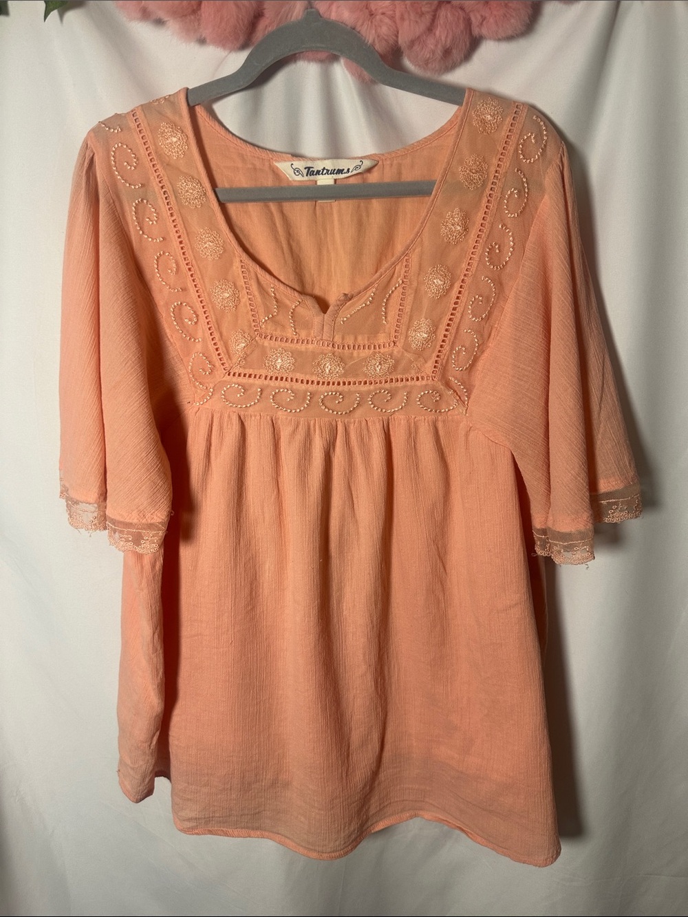 Tantrums Peach Embroidered Womens Top